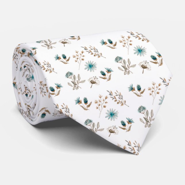 Corbata Groom acuarela Azul Floral Boda de cuello (Enrollado)