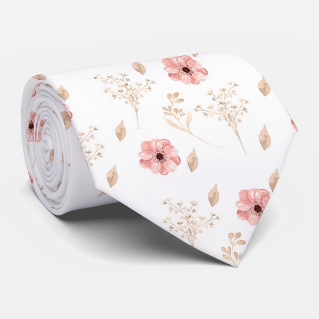 Corbata Groom acuarela Boda floral rosado (Enrollado)