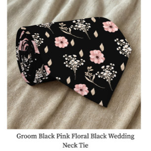 Corbata Groom Black Pink Floral Black Boda