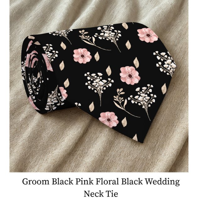 Corbata Groom Black Pink Floral Black Boda (Subido por el creador)