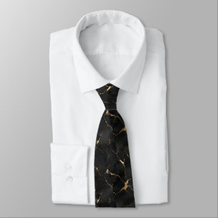 Corbata Groom formal del Boda de Swirl Black Gold Marble