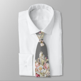 Corbata Grooms Boda Floral Bouquet Pattern en gris