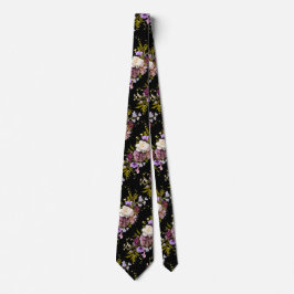 Corbata Grooms Purple Floral Bouquet en negro