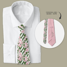 Corbata Groomsmen Floral de flores de cerezo a rayas