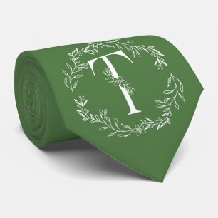 Corbata Groomsmen monogramado de color verde fern