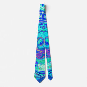 Corbata Groovy Abstract Océano Azul y Verde Remolino Líqui