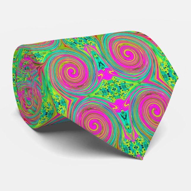Corbata Groovy Abstract Remolino Rosa y Turquesa (Enrollado)