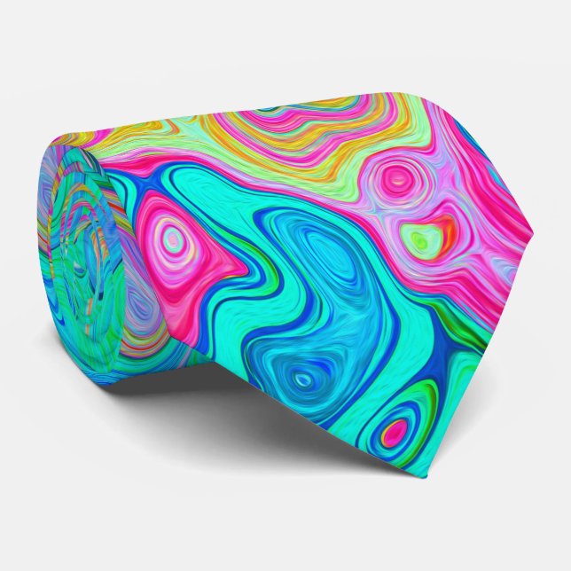 Corbata Groovy Abstract Retro Arcoiris Liquido Swirl (Enrollado)