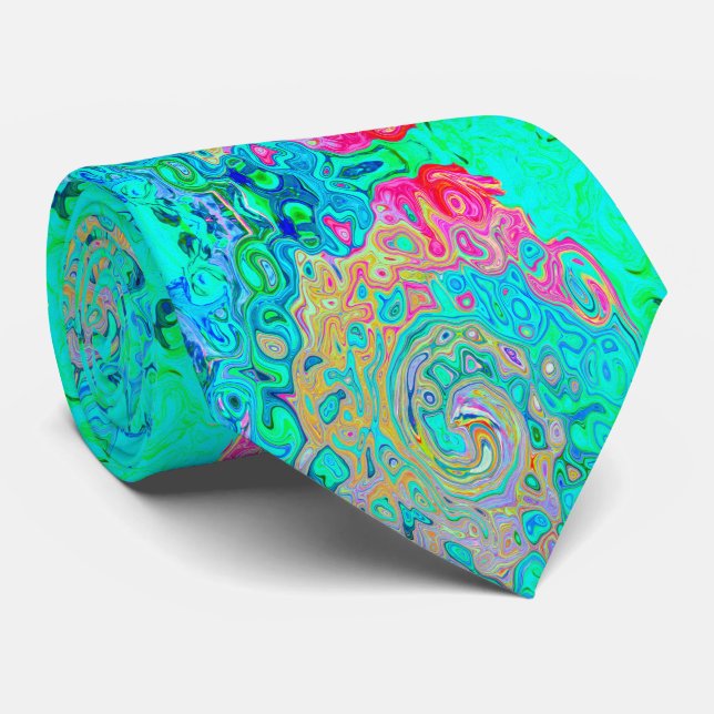Corbata Groovy Abstract Retro Arcoiris Liquido Swirl (Enrollado)