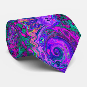 Corbata Groovy Abstracto Retro Magenta y Remolino de Púrpu