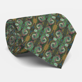 Corbata Groovy Abstracto Retro Remolino Marrón y Verde