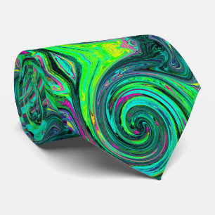 Corbata Groovy Abstracto Retro Verde y Magenta Remolino