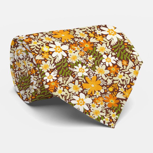 Corbata Groovy Boho Flores de Primavera (Enrollado)