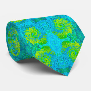 Corbata Groovy Chartreuse y Remolino Líquido Acuamarina