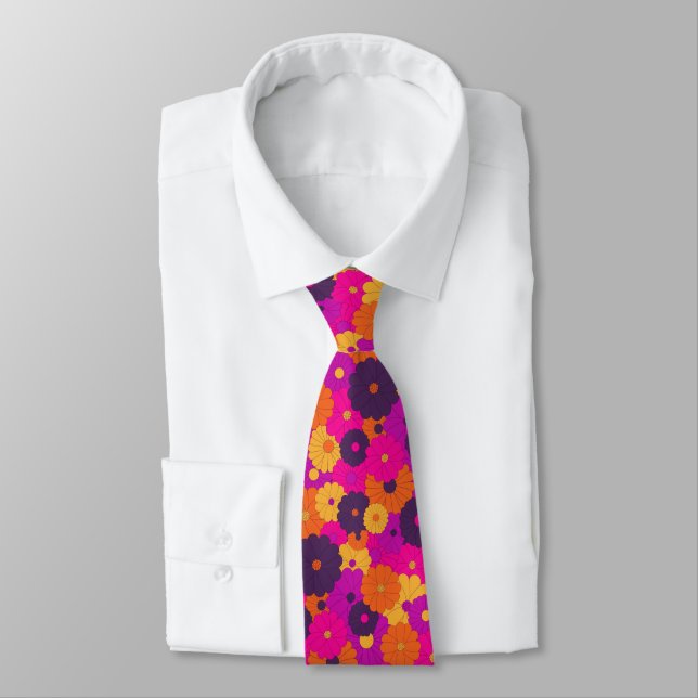 Corbata Groovy poder de flores hippie morado y rosa (Atado)