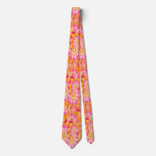 Corbata Groovy Psicodelic Naranja Rosa Hippy Flor