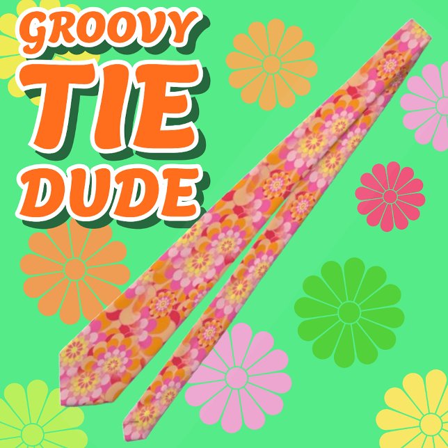 Corbata Groovy Psicodelic Naranja Rosa Hippy Flor (Groovy Psychedelic Floral TIe)