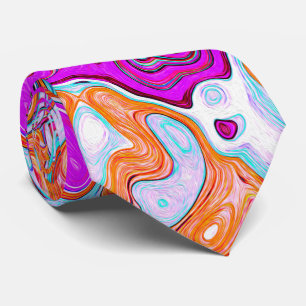Corbata Groovy púrpura y Naranja Resumen Swirl retro