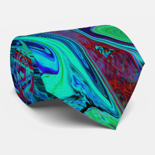 Corbata Groovy Resumen de arte retro en azul y rojo