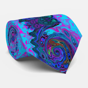 Corbata Groovy Resumen Retro Azul y Púrpura Swirl