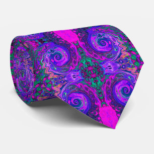 Corbata Groovy Resumen Retro Magenta y Púrpura Swirl