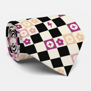 Corbata Groovy Retro Cuadros, Y2K 90s