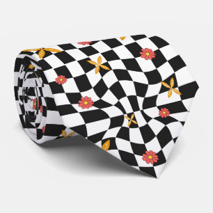 Corbata Groovy Retro Damero, Y2K 90s