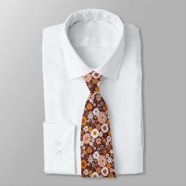 Corbata Groovy Retro Flower Garden Pattern (Atado)