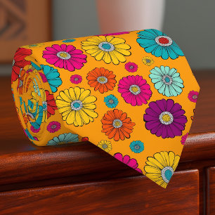 Corbata Groovy Retro Flower Power Mens Necktie