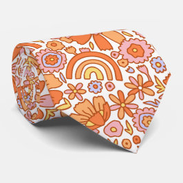 Corbata Groovy Retro Naranja Florals