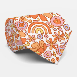 Corbata Groovy Retro Naranja Florals