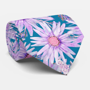 Corbata Groovy Retro Purple Daisy Pattern