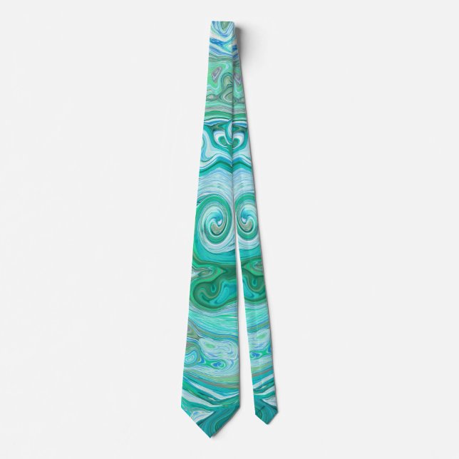 Corbata Groovy Retro Verde Menta y Azul Remolino (Anverso)
