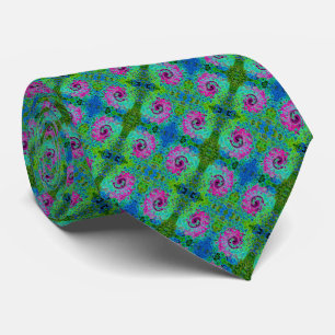Corbata Groovy rosa caliente y azul Resumen Swirte retro