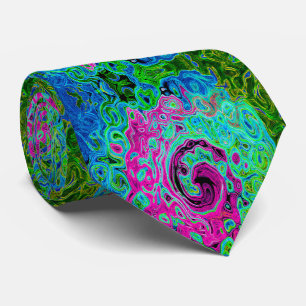 Corbata Groovy rosa caliente y azul Resumen Swirte retro