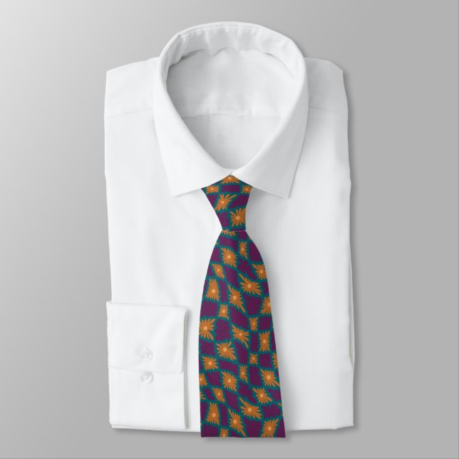 Corbata Groovy Wavy Trippy Naranja Cheques de flores de 60 (Atado)