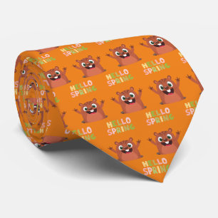 Corbata Groundhog Day Hello Spring Funny Naranja