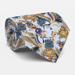 Corbata Grulla Japonesa Vintage Cielo Azul Crisantemo Azul