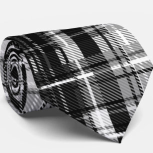 Corbata Grunde Blanco Negro Flannel Tartán Diseño
