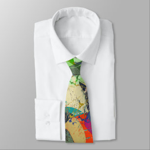 Corbata Grunge abstracto, naranja, azul, gris, negro.