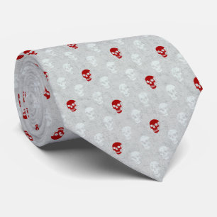 Corbata Grungy Calavera anatómica Polkadots blanco rojo