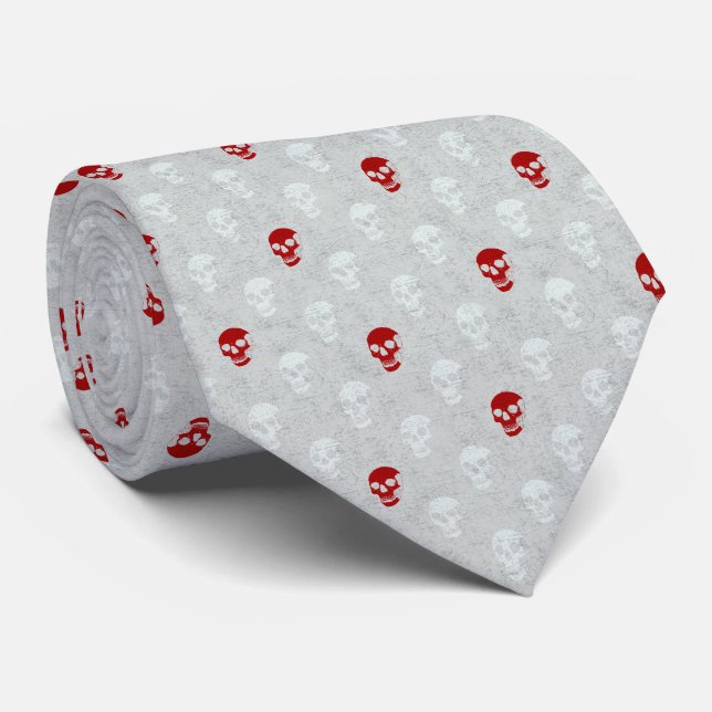 Corbata Grungy Calavera anatómica Polkadots blanco rojo (Enrollado)