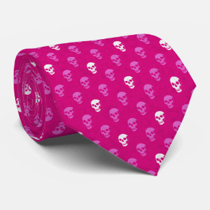 Corbata Grungy Calavera anatómica Polkadots blanco rosado