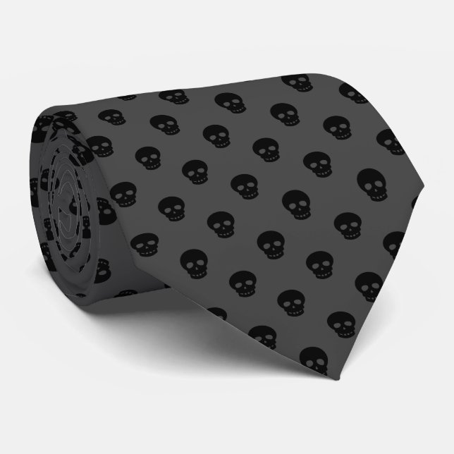 Corbata Guay Black Gray Dark Skull Polka Dots Patrón de lo (Enrollado)