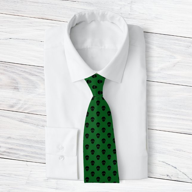 Corbata Guay Dark Green Black Skull Dots Patrones de patro (Subido por el creador)