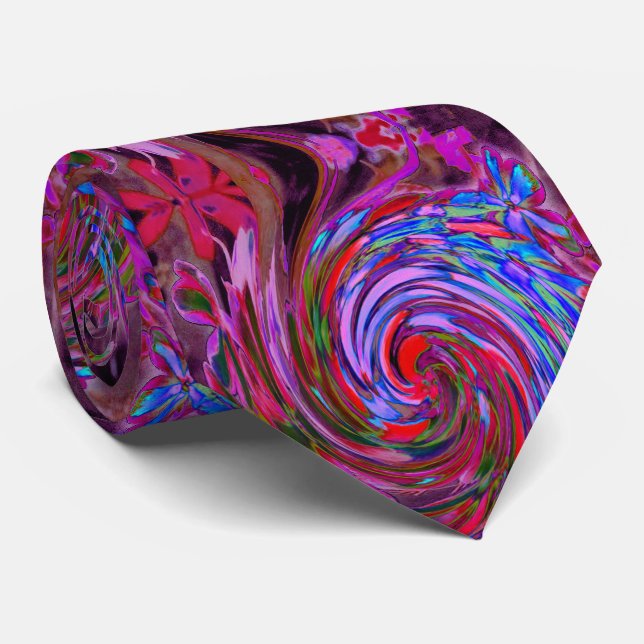 Corbata Guay Red, Blue and Pink Abstract Floral Swirl (Enrollado)