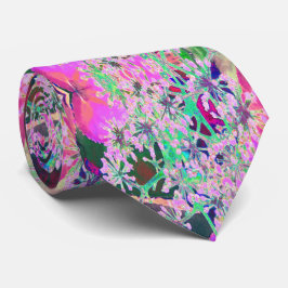 Corbata Guay Resumen de la naturaleza retro en verde rosa 