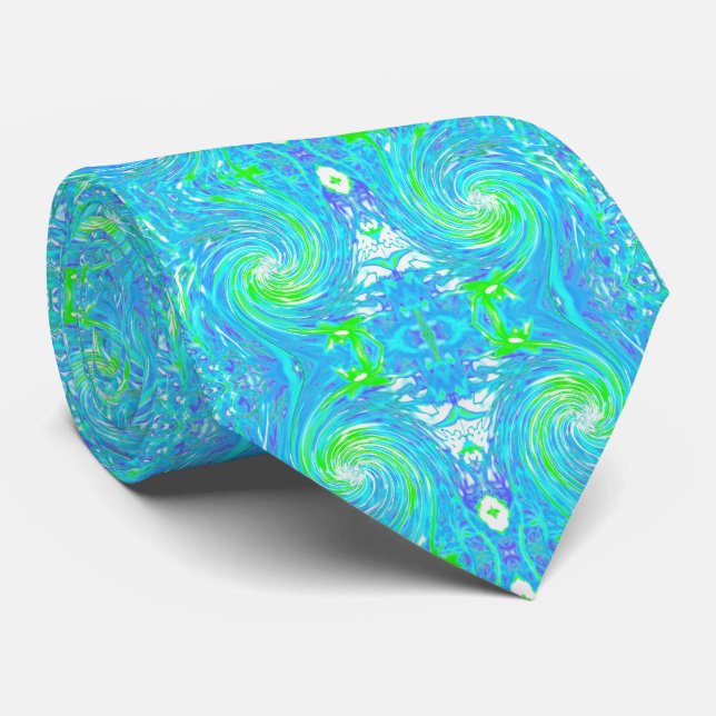 Corbata Guay Resumen Retro Aqua y Lime Green Swirl (Enrollado)