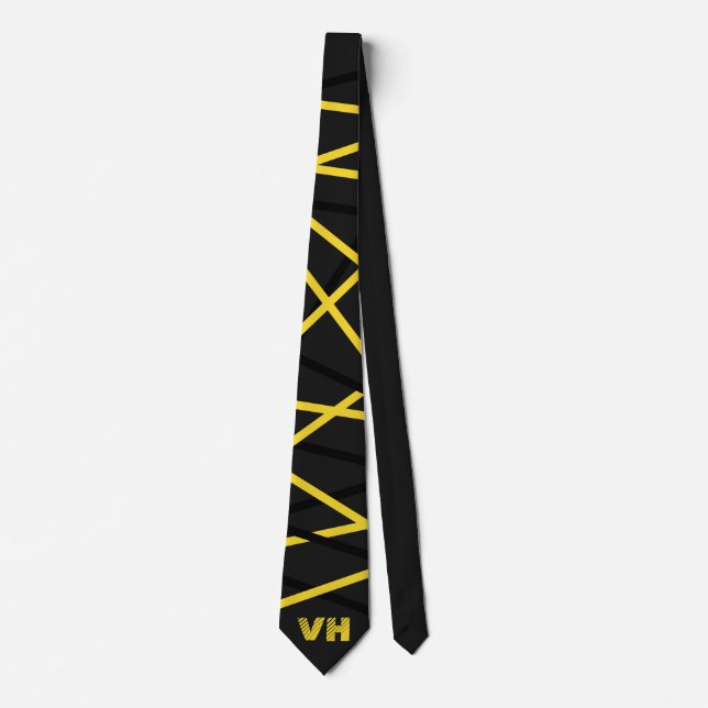 Corbata Guay Striped Guitar Yellow Black Initials (Anverso)