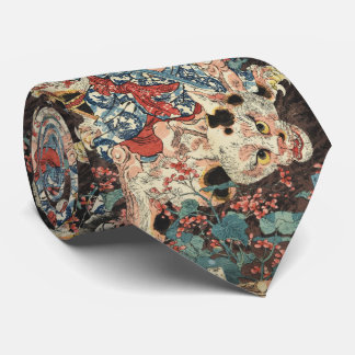 Corbata GUERRA JAPONESA MATANDO A UN MONSTRUO GATO Ukiyoe